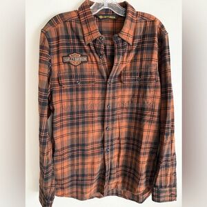 Harley Davidson Motorsports National Champions Flannel Plaid Button Up Shirt M